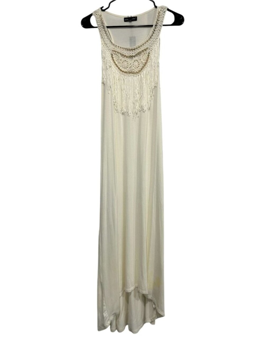 Spiaggia Dolce Medium Cream Crochet Fringe Maxi Dress Boho Boho Chic